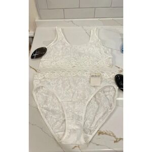 Vtg Gaviota Lace Sheer Underwear Set Women Bralette Medium Panty Large White New